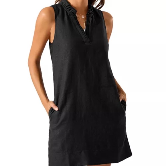 Tommy Bahama Black Two Palms Double Ruffle Linen Dress, Small - Picture 4 of 8